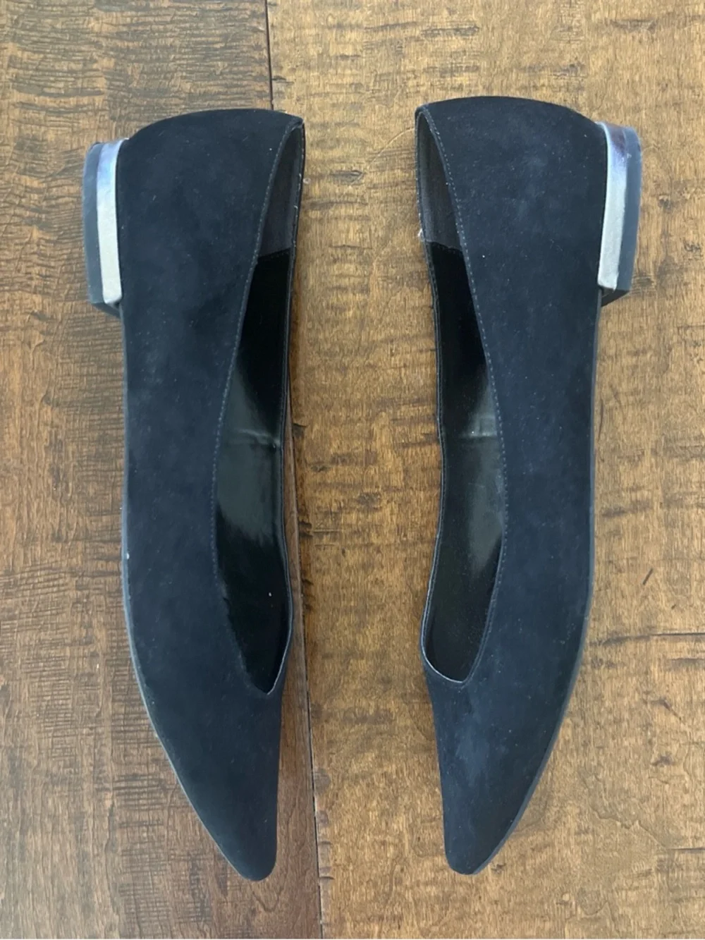 Circus by Sam Edelman black suede pointed toe flats with silver heels, sz 9.5 - Picture 3 of 5